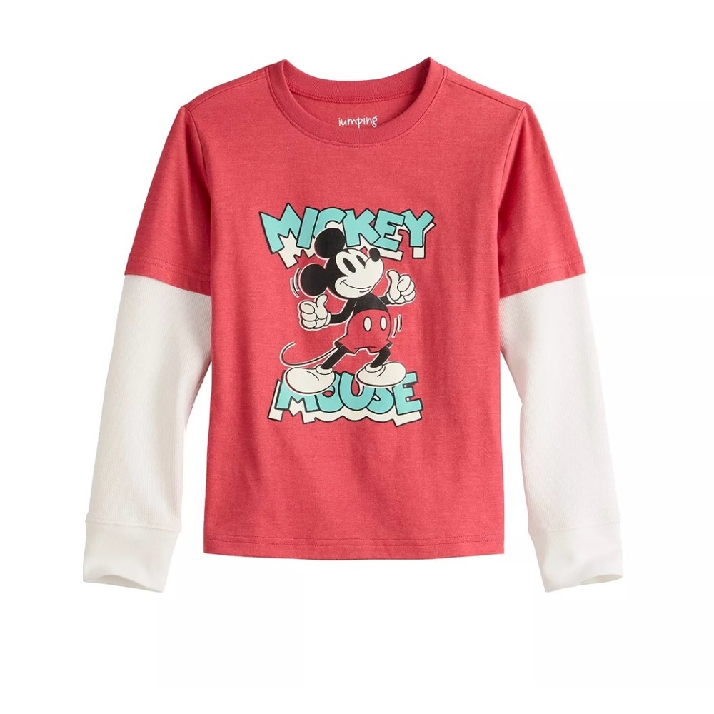 Disney Mickey Mouse Thermal Sleeve Graphic Skater Tee Jumping Beans NWT Size 7